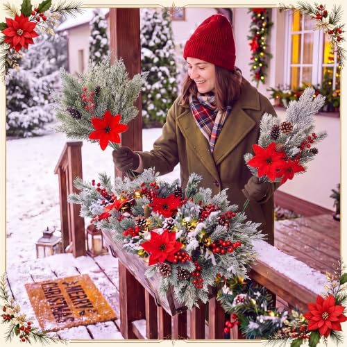 24 Pcs Christmas Artificial Flower Plant Outdoor Window Decor, Snow Plant