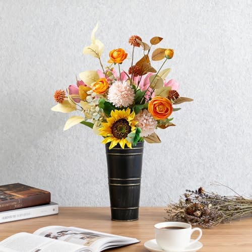 Galvanized Metal Vases 8 Pcs 9 Inch Black Farmhouse French Bucket