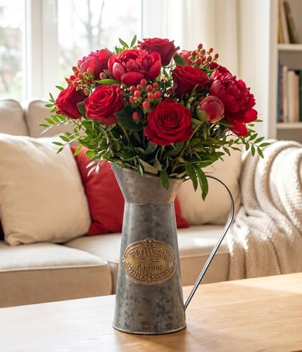 Yoillione Galvanized Metal Flower Vase, Rustic Farmhouse Jug Vase, Home and Room Decor Tall Vase Birthday Gift for Women