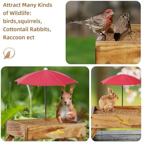 Ground Platform Bird Feeder, Wooden Outdoor Tray for Crows & Squirrels