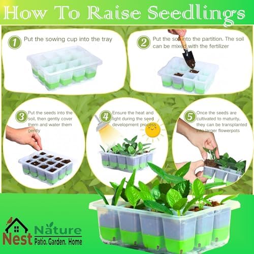 NestNature 5-Pack Seed Starter Tray Set|Reusable 60Cell Seed Starter Trays
