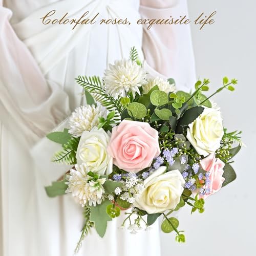 BLEUM CADE 36Pcs Artificial Flowers Fake Foam Roses with Stems for Wedding