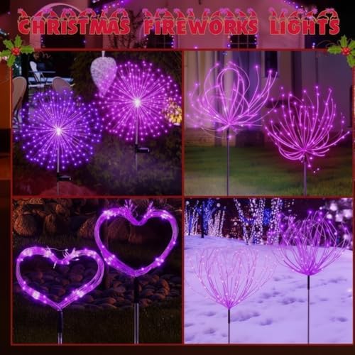 Tujoe 4 Pack Halloween Outdoor Decoration Solar Firework Lights,Purple