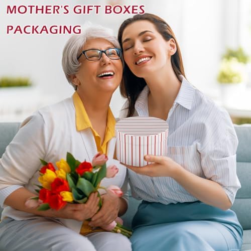 Oairse Gift Boxes with Lids for Presents Red and White Striped Round Box for Flower Arrangements Set of 4 Nesting Gift Boxes Bulk for Bridesmaid, Proposal, Wedding, Birthday, Party Favor Graduation