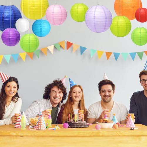 21Pcs Multicolor Paper Lanterns, 4-10in Hanging Decor, Wedding Birthday