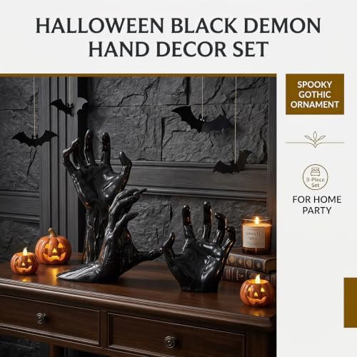 Halloween Wall Decor, 3 PCS Gothic Hands with LED Candles, Scary Decoration