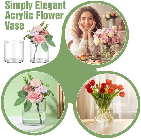 4 Pack Flower Acrylic Vase Cylinders Round Decorative Clear Vase Break Resistant Acrylic Flower Cylinder for Centerpieces Floral Home Wedding Table Decoration