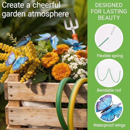 30PCS Blue Butterfly Decorations Artificial Garden Stakes for Garden Decor