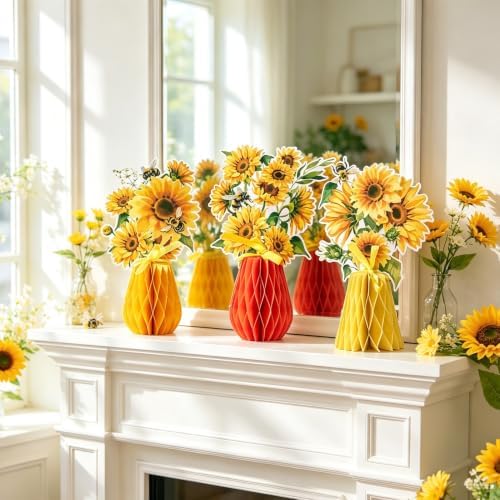 SUNBEAUTY 9 PCS Sunflower Honeycomb Centerpieces Sunflower Party Decorations Yellow Honeycomb Table Centerpiece for Spring Summer Garden Themed Birthday Baby Shower Decor