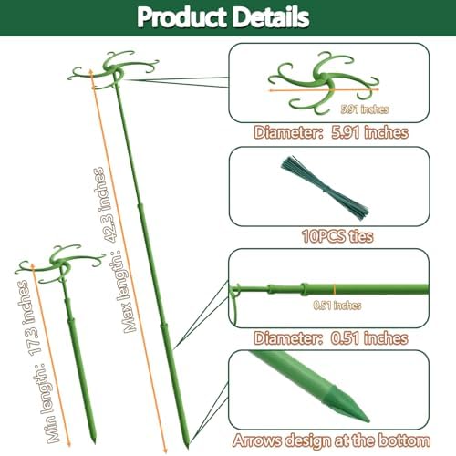 Telescoping Plant Stakes 5Pack 17.3to42.3IN Adjustable MonsteraPlantSupport