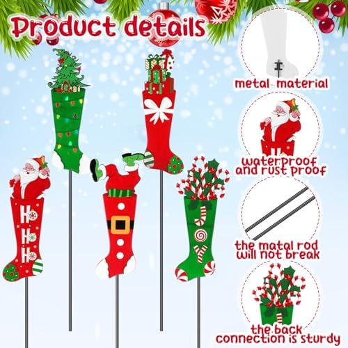 Roowest 5 Pack 12'' H Metal Christmas Yard Stakes Outdoor Decorations