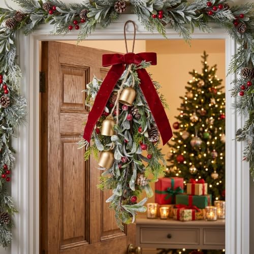 Suncalla 1 Pcs 16'' Christmas Teardrop Mistletoe Hanging Ornements, Bells