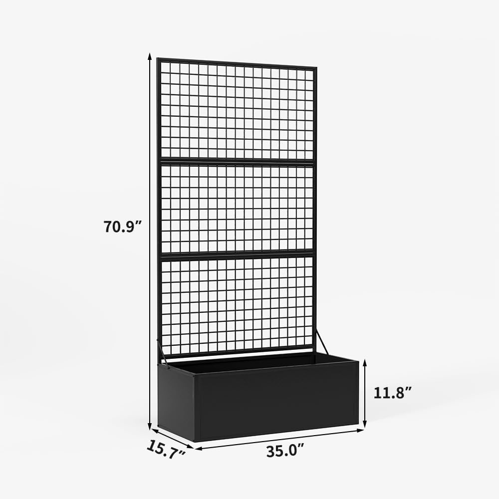 Privacy Planters for Patio – Metal Raised Garden Bed with Trellis and Privacy Screen, 71" x 35" x 16" Planter Box with
