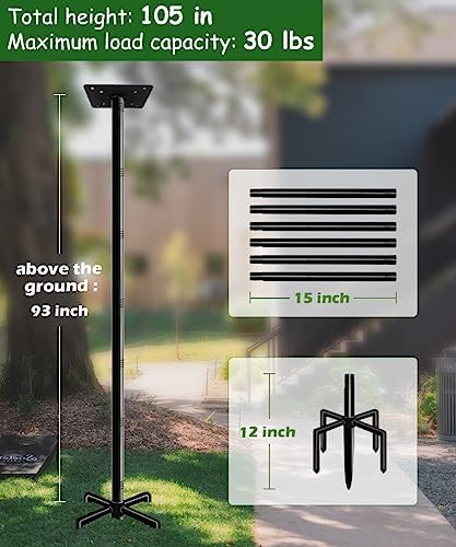 105 Inch Bird House Pole Mount Kit, Adjustable Heavy Duty Bird Feeder Pole for Outdoors, Universal Mounting Post Set with 5-Prong Base, Black, 1 Pack