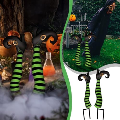 Tudomro 2 Pcs Metal Upside Down Witch Leg Halloween Outdoor Decor, Green