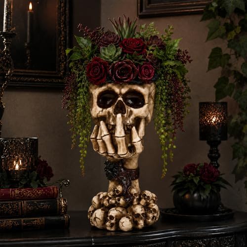 Skull Planter, Gothic Plant Pot & Home Decor for Halloween(No Speak)