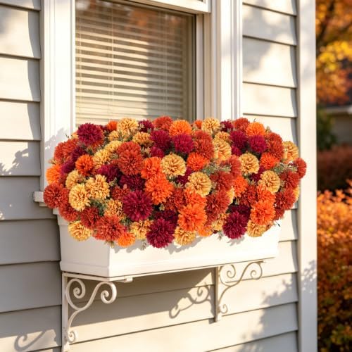 12 PCS Artificial Fall Flowers for Outdoors, UV Resistant Fake Mums
