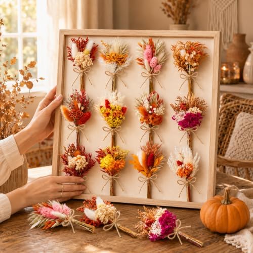 24pcs Fall Dried Flowers 6-7" Mini Boho Floral Bouquets Assortment
