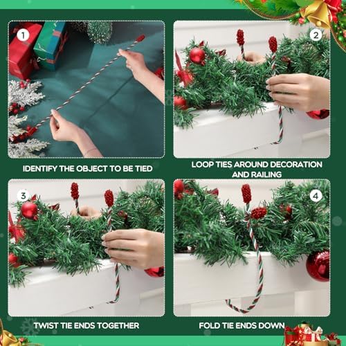 Zhengmy 20 Pcs 25 Inch Extra Long Christmas Garland Ties Christmas Decorative Twist Ties for Banister Reusable Flexible Twist for Holiday Xmas Home Decorations Craft Wrapping (Red Green White)