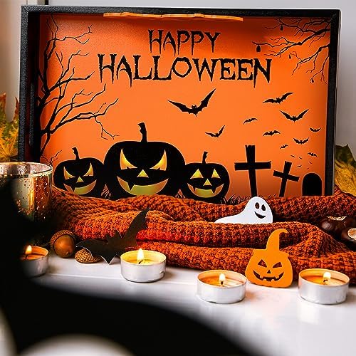 Huwena Halloween Serving Tray with Handles, Decorative, Pumpkin Platters