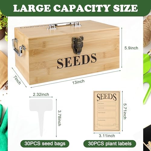 Coolrunner Wood Seed Saving Box, Seed Storage Organizer Case