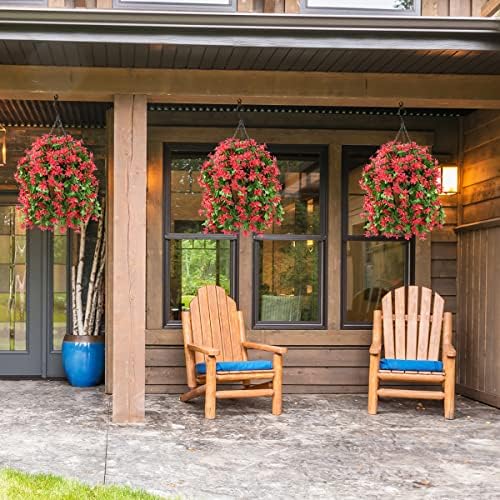 INQCMY Fake Hanging Flowers with Basket Artificial Violet for Outdoor