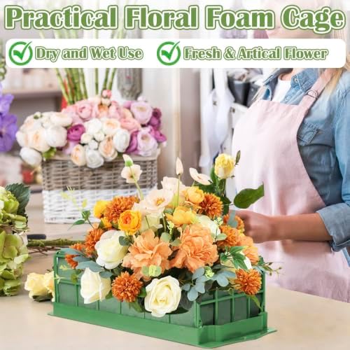 3PCS Floral Foam Cage, Flower Cage Holder, Dry and Wet Rectangle Flower Arrangement, Hangable Green Blocks Floral Foam Cages for Artificial Flesh Flower Wedding Holiday, Home, Garden Party Decoration