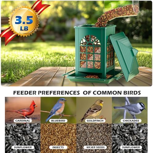 Birdream Bird Feeders for Outdoor Hanging, Assembly Required, 1-Min Easy Setup, Classic Courtyard Design, Attracting Cardinals Chickadees Goldfinches & Sparrows - Green