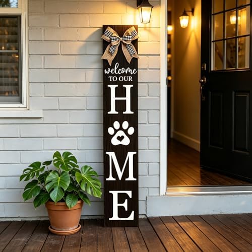 Foutcheou Welcome to Our Home Front Door Sign, 47"X8", Black