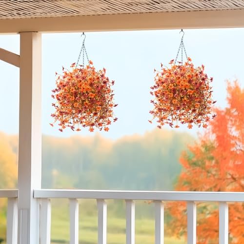 IINQCMY Artificial Flowers Fall Hanging Baskets Outdoors Fake Mums
