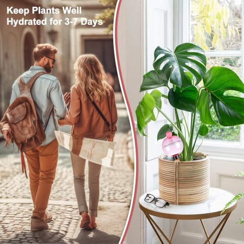 2 Pack Self Watering Globes 17oz Large Plant Watering Globes Top Fill, Self Water Planter Insert Indoor/Outdoor Plastic Water Bulbs Slow Release Terracotta for Plants, Pink