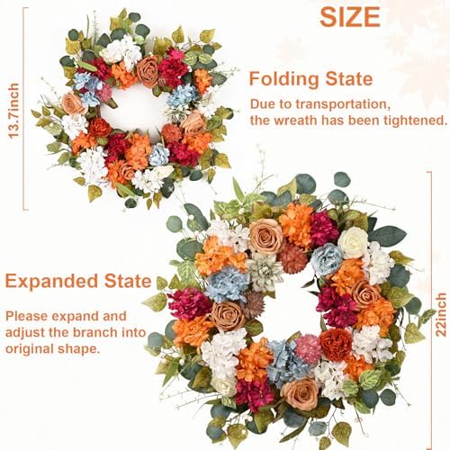 Fall Wreaths for Front Door, 26 Inches Fall Wreath with Hydrangea