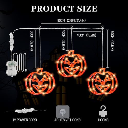 Hanging Window Lights, 48 LED Lights with Orange Pumpkin Shape