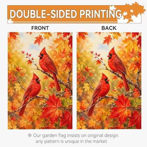 Fall Garden Flags 12x18 Inch Double Sided Cardinal Autumn Yard Flag Maple Leaf Thanksgiving Small Flags for Outside Lawn Outdoor Decor