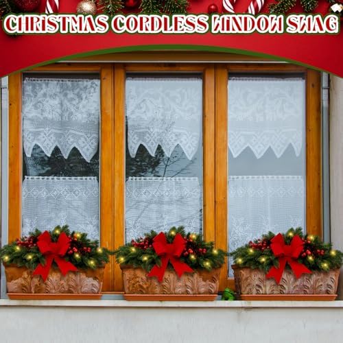 Yalikop 1 Pcs 24.5 Inch Christmas Swags with Light, Red Bow and Berry