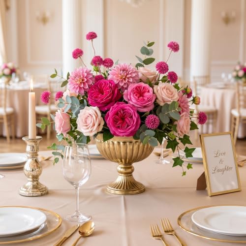 Laelfe Fall Flowers Artificial Pompon Mum, 5Pcs Fake Kiku Flowers Silk Small Mini Chrysanthemum Ball Faux Mum Decor for Autumn Filler DIY Bouquet Centerpieces Arrangements Shower (Hot Pink)