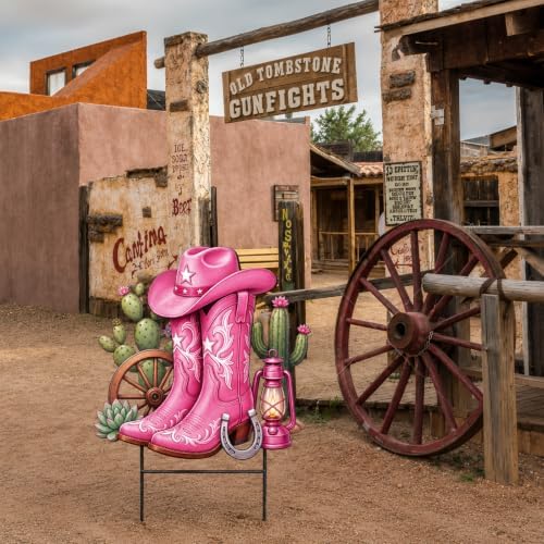 Amyhill Western Cowgirl Outdoor Decor Pink Boot Metal Garden Stakes 24 Inch