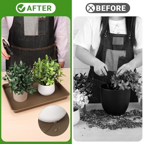 GREANER 3 Packs Plant Saucers for Indoors, 13x10 Inch Brown Plastic Tray, Rectangular Planter Trays and Saucers for Potted Plants