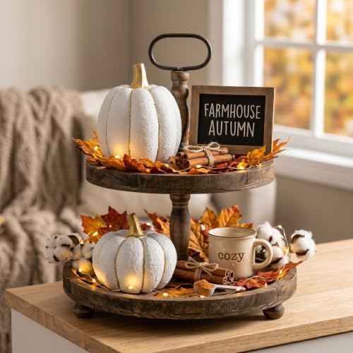 FESTGLOX Fall Pumpkin Decor, 2Pcs Resin Pumpkins for Decorating