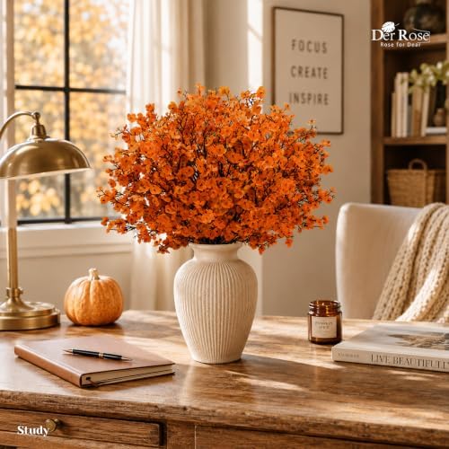 Der Rose 24 Orange Fall Babys Breath Artificial Flowers for Home Vase Decor