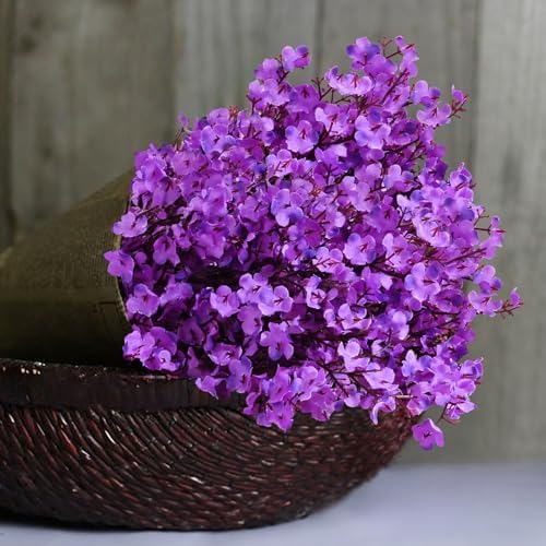 10 Pcs Fake Flowers, Real Touch Babys Breath Artificial Flowers, Purple