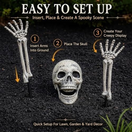 Halloween Decorations Outdoor Skeleton, Skeleton Coming Out of Ground, Scary Skulls Arms Decor for Outdoor Garden Graveyard Yard Lawn Outdoor Party Supplies