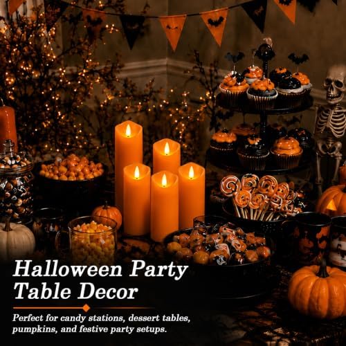 Homemory Orange Halloween Flameless Candles, Remote Timer, 9 Pack