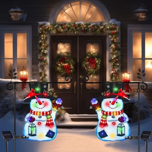 28x40 Lighted Christmas Snowman Garden Flag, 8 Modes Solar LED