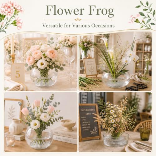 Waydress 4 Pcs 2.8 in Plastic Flower Frogs for Arrangements, Clear