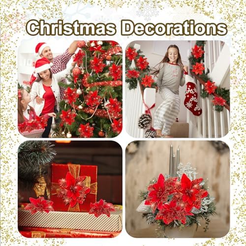 Cliselda 30Pcs 5.9" Red Poinsettias Artificial Christmas Flowers with Clips