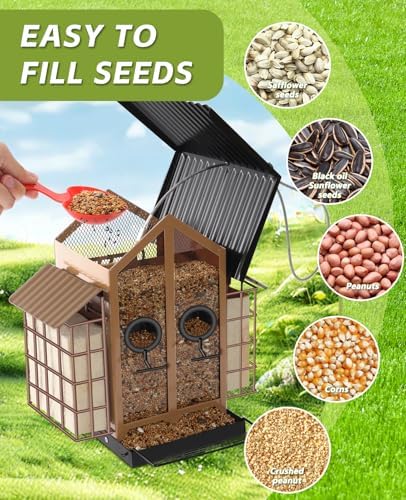 Weatherproof Bird Feeders for Outdoors - 4Lbs Large Metal Suet Feeder for Cardinal Finch, Garden Decor (Khaki)