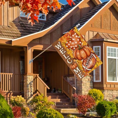 Pumpkin Football Fall House Flag Large Double Sided Yard Decor 28X40In