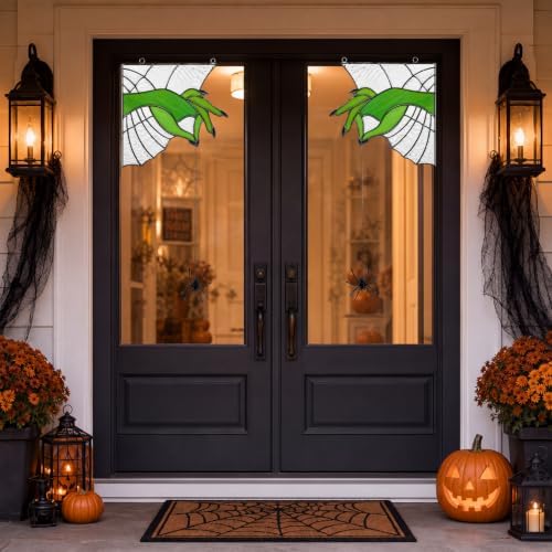 Junkin 1 Pair Halloween Stained Glass Window Door Corner Panel, 9 x 9 in