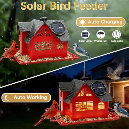 Solar Bird Feeders for Outdoors Hanging, Heavy-Duty All-Metal
